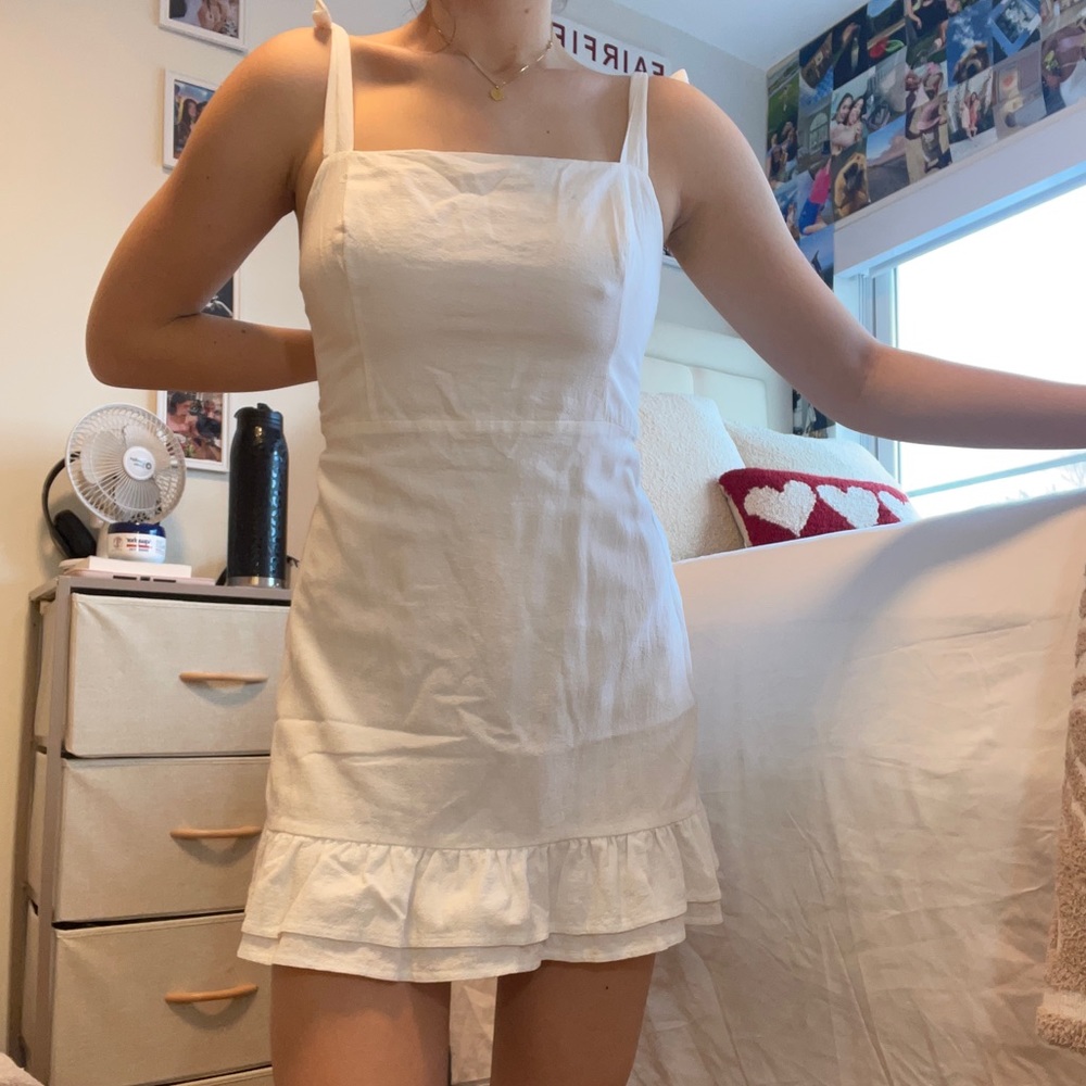 Showpo Coastal Getaway Tie Strap Mini Dress in White - Size 10
